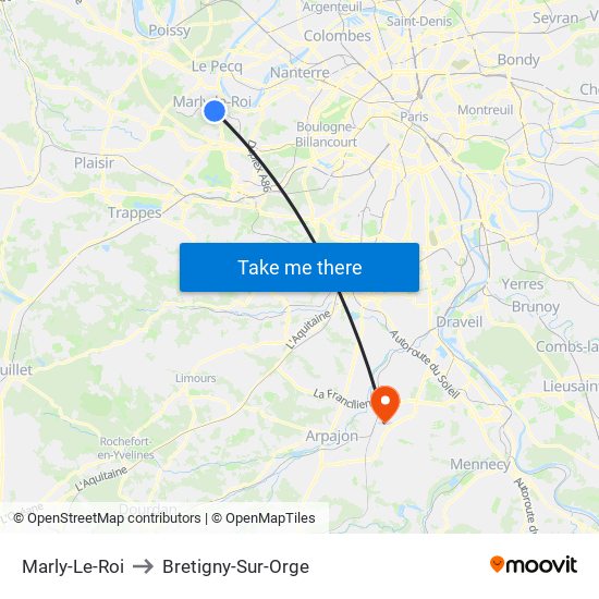 Marly-Le-Roi to Bretigny-Sur-Orge map