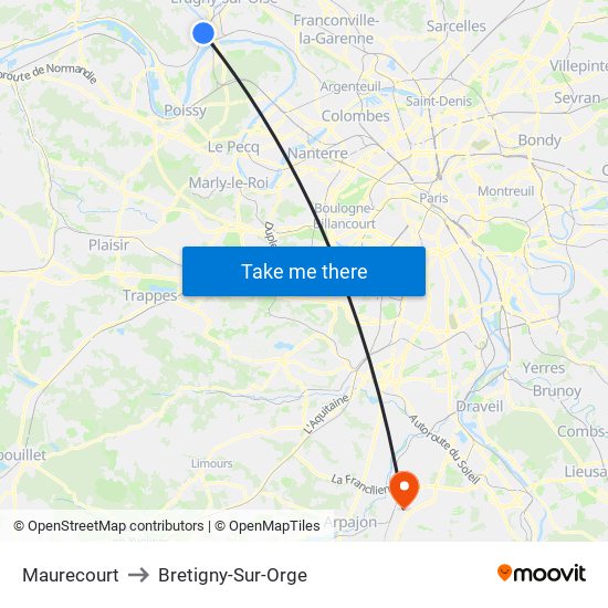 Maurecourt to Bretigny-Sur-Orge map