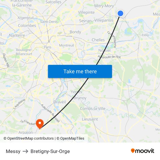 Messy to Bretigny-Sur-Orge map