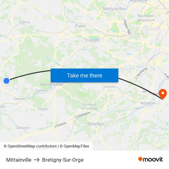 Mittainville to Bretigny-Sur-Orge map