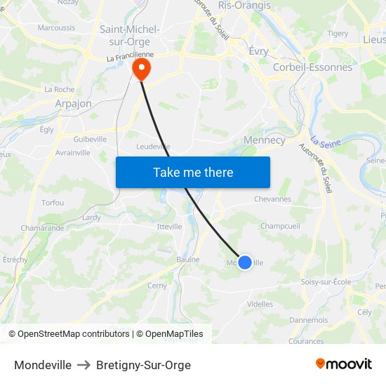 Mondeville to Bretigny-Sur-Orge map