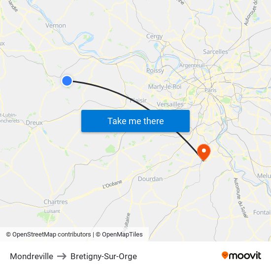 Mondreville to Bretigny-Sur-Orge map