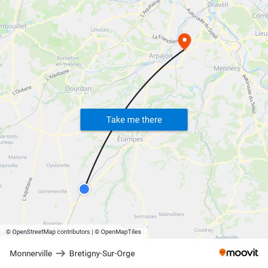 Monnerville to Bretigny-Sur-Orge map
