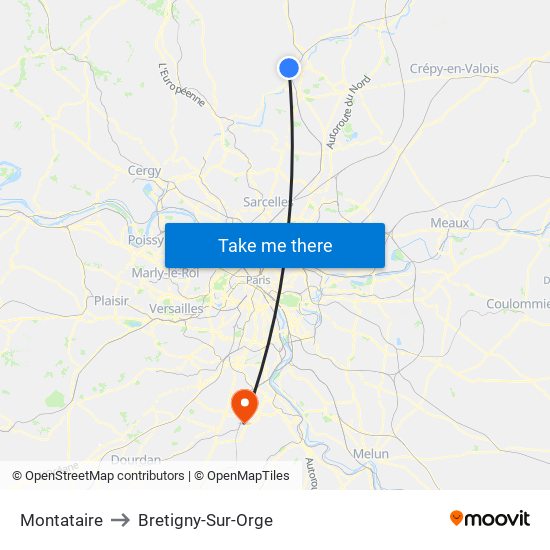 Montataire to Bretigny-Sur-Orge map