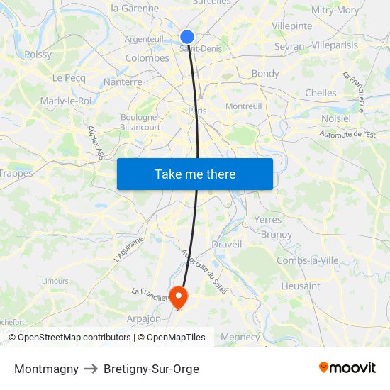 Montmagny to Bretigny-Sur-Orge map