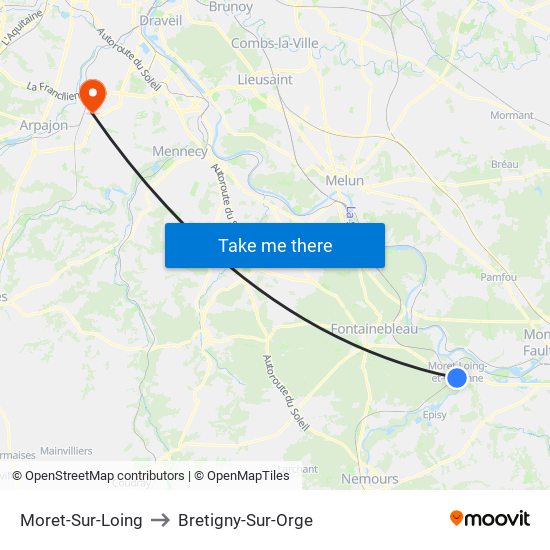 Moret-Sur-Loing to Bretigny-Sur-Orge map