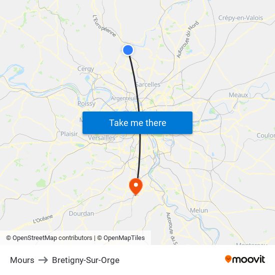 Mours to Bretigny-Sur-Orge map