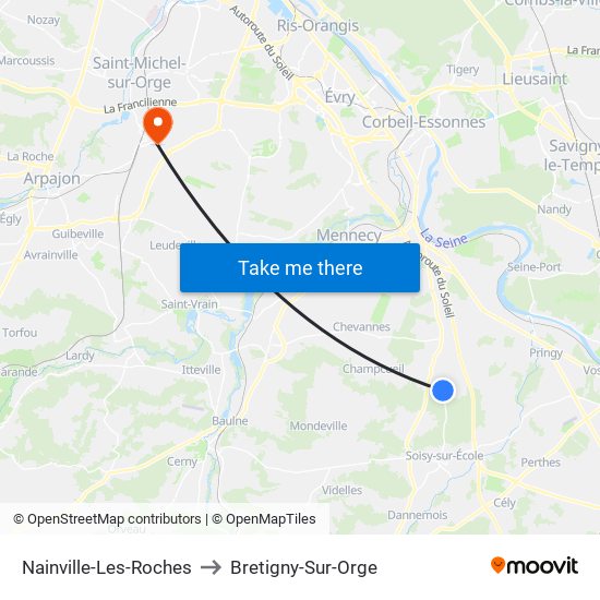 Nainville-Les-Roches to Bretigny-Sur-Orge map