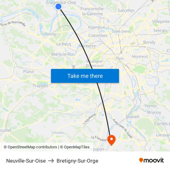 Neuville-Sur-Oise to Bretigny-Sur-Orge map