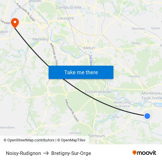 Noisy-Rudignon to Bretigny-Sur-Orge map