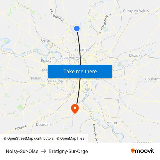 Noisy-Sur-Oise to Bretigny-Sur-Orge map