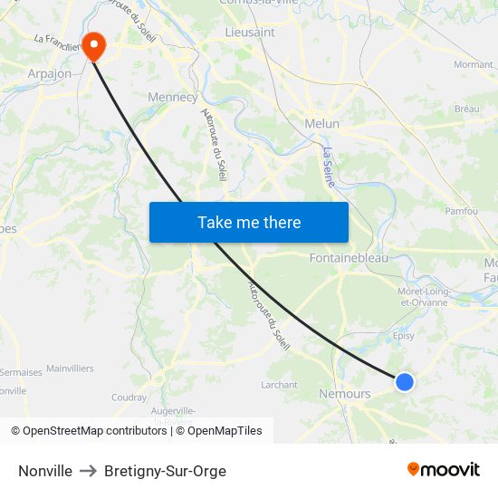 Nonville to Bretigny-Sur-Orge map