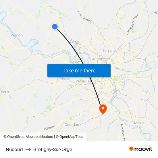 Nucourt to Bretigny-Sur-Orge map