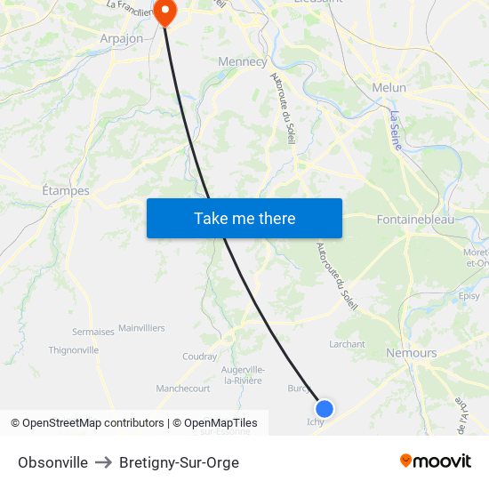 Obsonville to Bretigny-Sur-Orge map