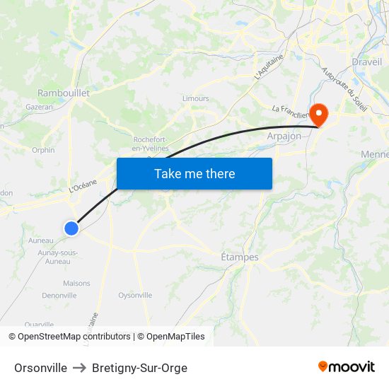 Orsonville to Bretigny-Sur-Orge map