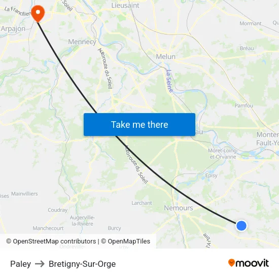 Paley to Bretigny-Sur-Orge map