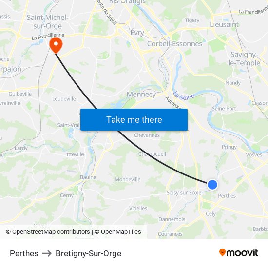 Perthes to Bretigny-Sur-Orge map