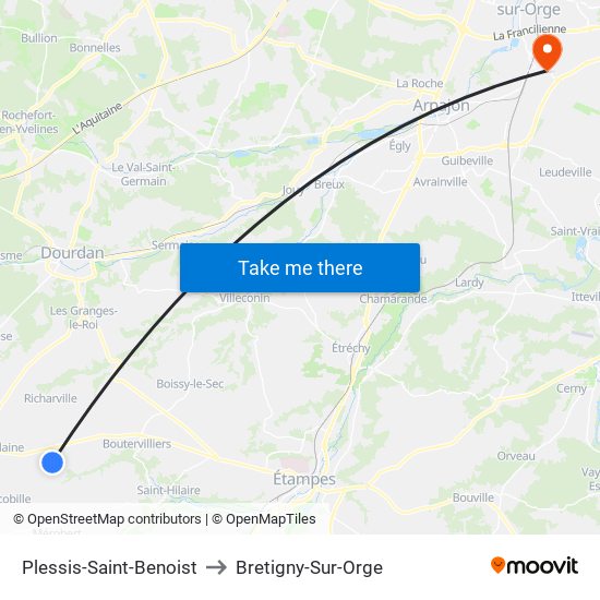 Plessis-Saint-Benoist to Bretigny-Sur-Orge map