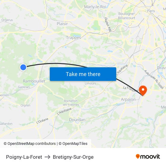 Poigny-La-Foret to Bretigny-Sur-Orge map