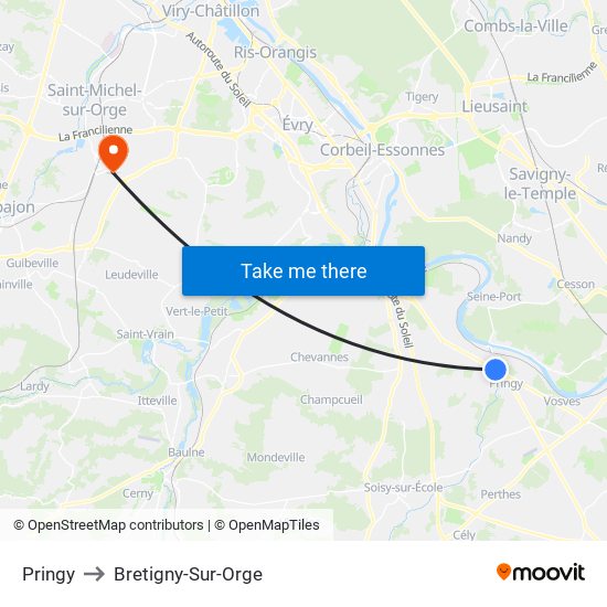Pringy to Bretigny-Sur-Orge map