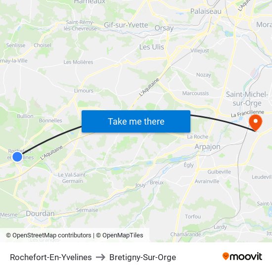 Rochefort-En-Yvelines to Bretigny-Sur-Orge map