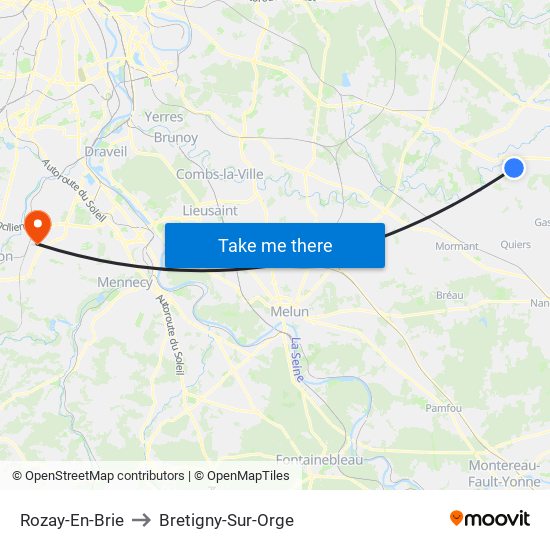 Rozay-En-Brie to Bretigny-Sur-Orge map