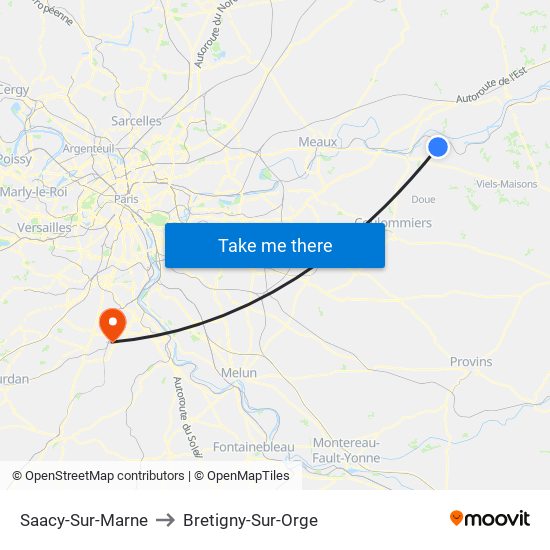 Saacy-Sur-Marne to Bretigny-Sur-Orge map