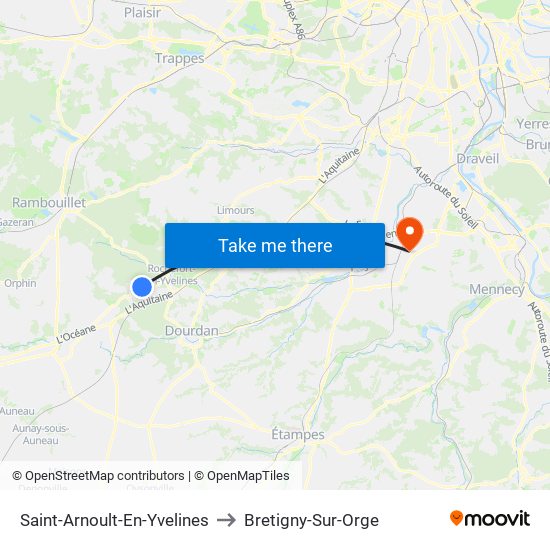 Saint-Arnoult-En-Yvelines to Bretigny-Sur-Orge map