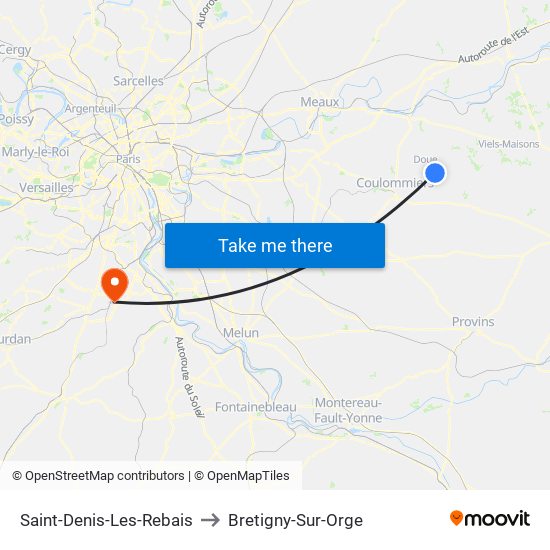 Saint-Denis-Les-Rebais to Bretigny-Sur-Orge map
