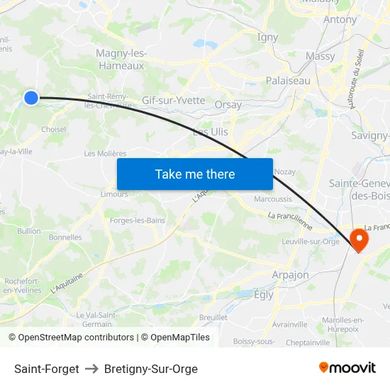 Saint-Forget to Bretigny-Sur-Orge map
