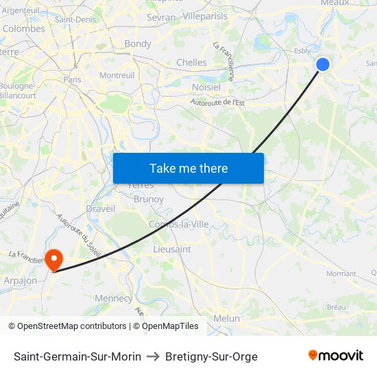 Saint-Germain-Sur-Morin to Bretigny-Sur-Orge map