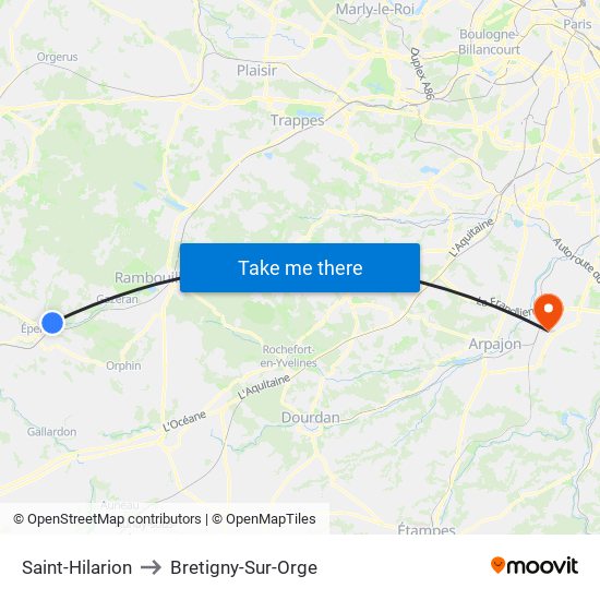 Saint-Hilarion to Bretigny-Sur-Orge map