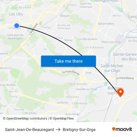 Saint-Jean-De-Beauregard to Bretigny-Sur-Orge map