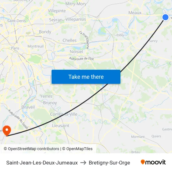 Saint-Jean-Les-Deux-Jumeaux to Bretigny-Sur-Orge map