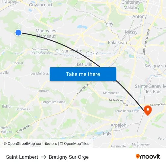 Saint-Lambert to Bretigny-Sur-Orge map