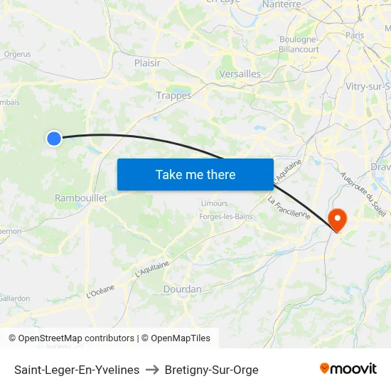 Saint-Leger-En-Yvelines to Bretigny-Sur-Orge map