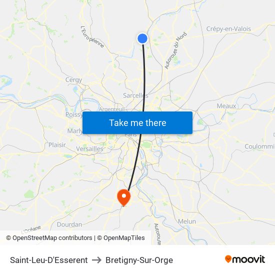 Saint-Leu-D'Esserent to Bretigny-Sur-Orge map