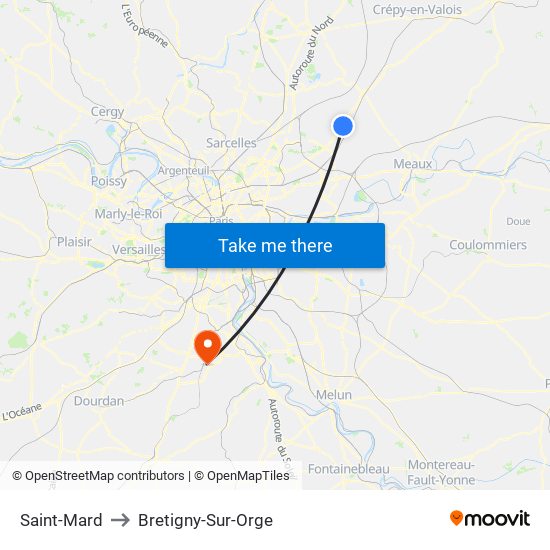 Saint-Mard to Bretigny-Sur-Orge map