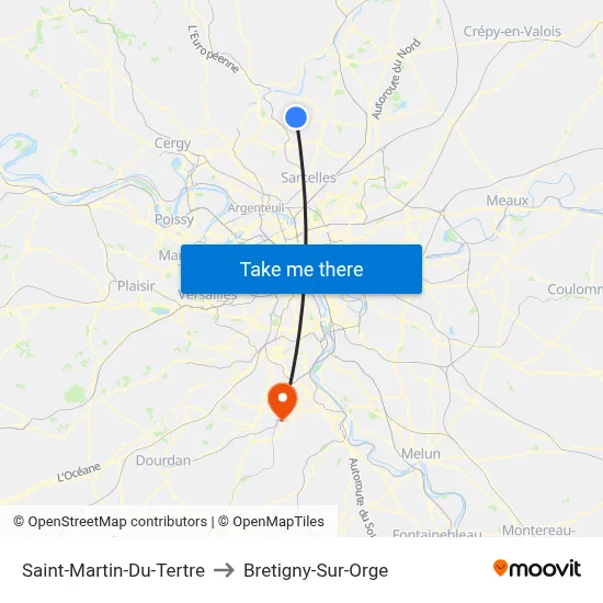 Saint-Martin-Du-Tertre to Bretigny-Sur-Orge map