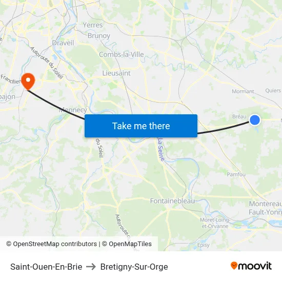 Saint-Ouen-En-Brie to Bretigny-Sur-Orge map