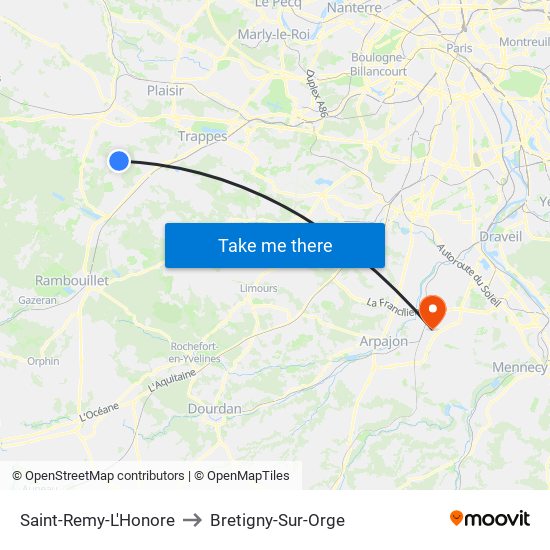 Saint-Remy-L'Honore to Bretigny-Sur-Orge map