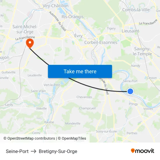 Seine-Port to Bretigny-Sur-Orge map