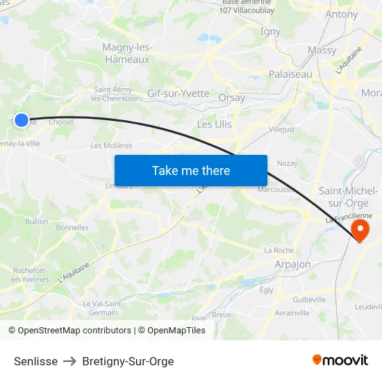 Senlisse to Bretigny-Sur-Orge map