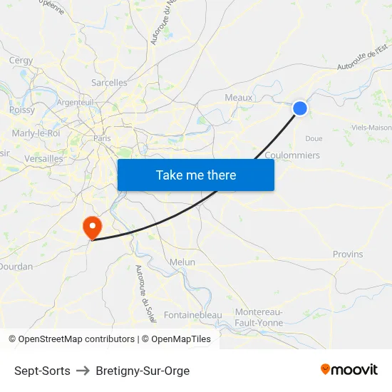 Sept-Sorts to Bretigny-Sur-Orge map