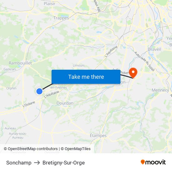 Sonchamp to Bretigny-Sur-Orge map