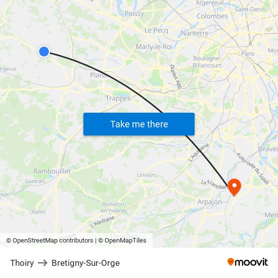 Thoiry to Bretigny-Sur-Orge map