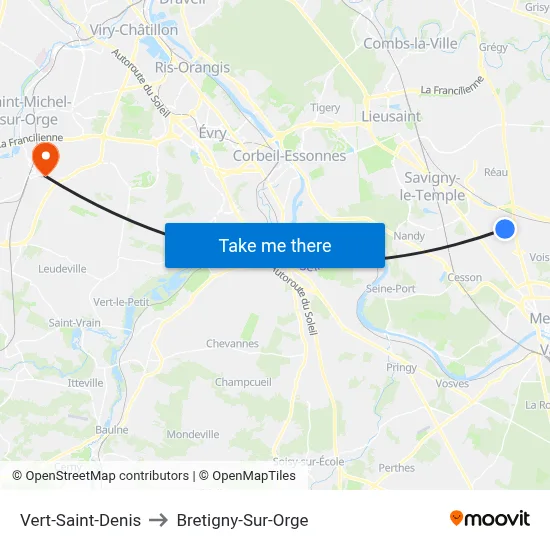 Vert-Saint-Denis to Bretigny-Sur-Orge map