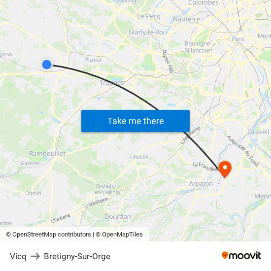 Vicq to Bretigny-Sur-Orge map