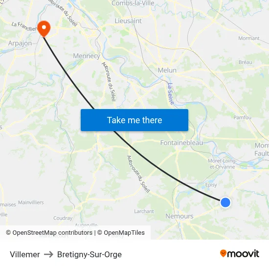 Villemer to Bretigny-Sur-Orge map