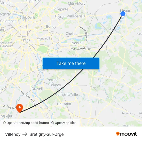 Villenoy to Bretigny-Sur-Orge map